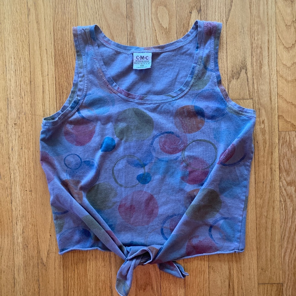 Gray Patterned Sleeveless Crop Top with Tie Waist Size Med, Made in USA